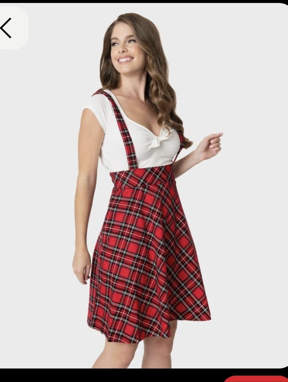 UNIQUE VINTAGE 1960's Style Red Plaid Suspenders Ruth Flare Skirt - Picture 6 of 14